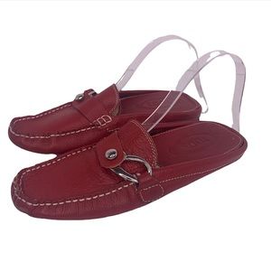 Tods red leather loafer mule slip on a size 41 10-10.5